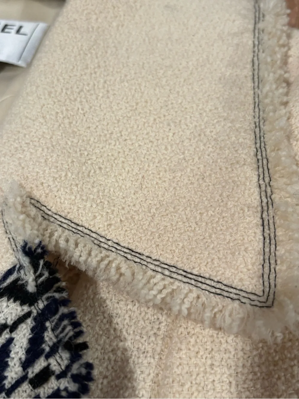 Beautiful Vintage CHANEL Cream Bouclé Coat Herringbone Trim